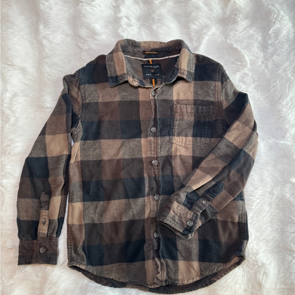 Cactus Boys Brown and Black Plaid Shirt